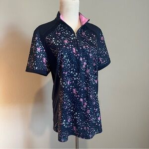 Callaway Golf Opti-Dri Women’s Top. X-Large. Navy Blue, Pink, floral. Zip Collar